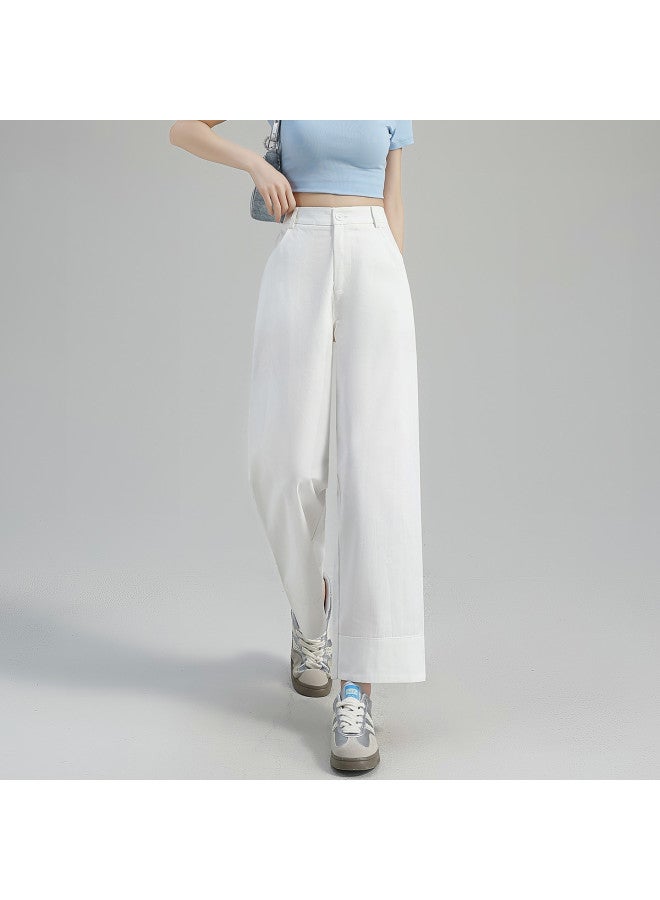 TonLion Women's White Nine-part Casual Straight Pants, Loose Fit Fashion Trousers, Versatile Straight-leg Pants For Women - Image 3