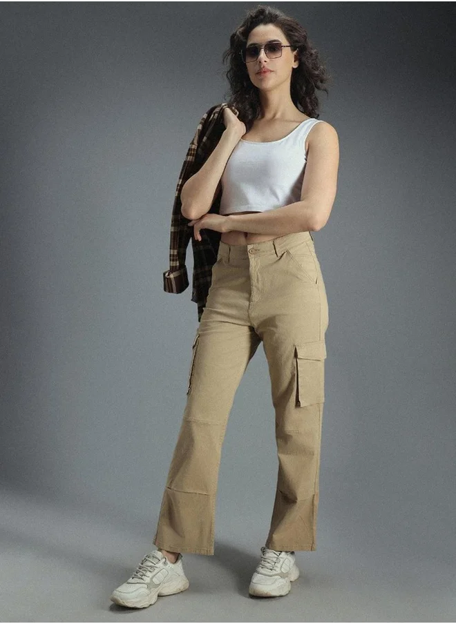 هاي ستار Solid High Rise Cargo Pants