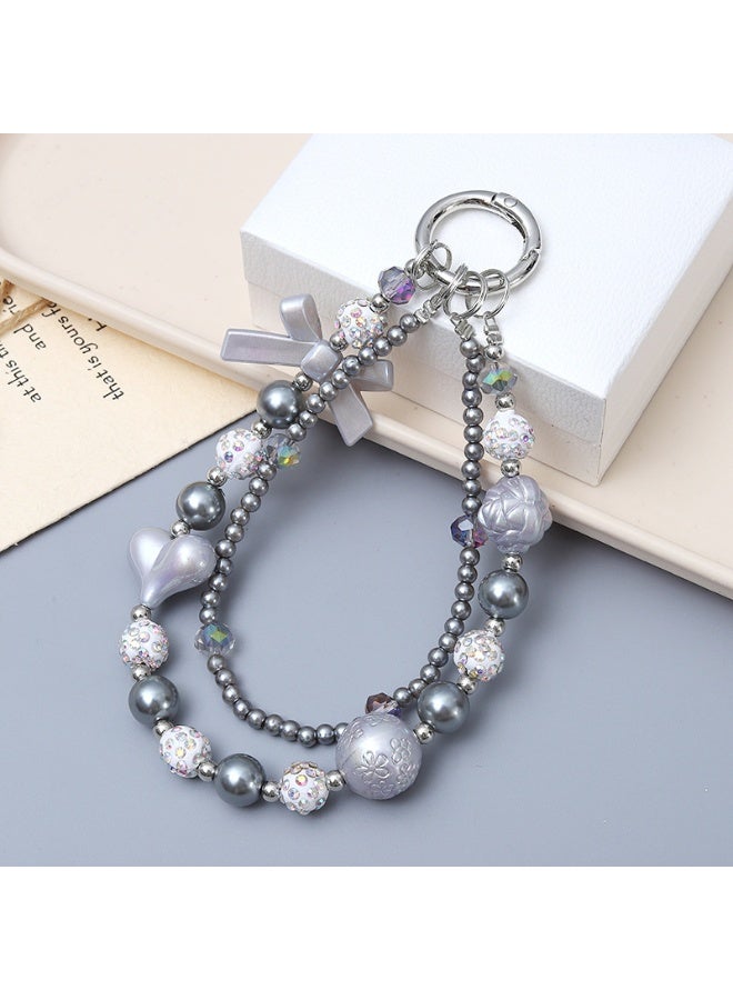NIBEMINENT Phone Charm/ Chain Strap for Women Girls,K3479 Love Bow Cell Phone Case Lanyard Wrist Strap，Gray