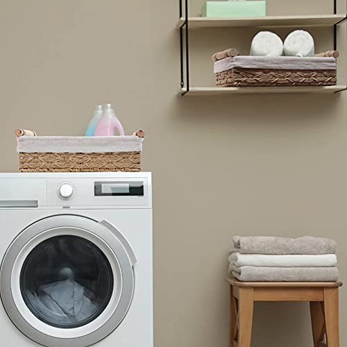 DUO ER DUOER Round Paper Rope Storage Basket, Wicker Baskets for Organizing with Handle, Decorative Bins for Countertop, Toilet Paper Basket for Toilet Tank Top, Small Baskets Set (Set of 2,Beige) - Image 2