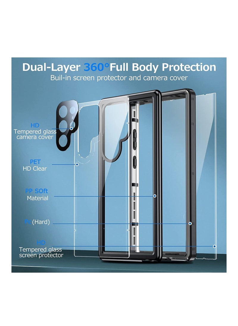Samsung Galaxy S23 plus  Case, IP68 Waterproof Case with Built-in Screen Protector, Full Body Protective Dustproof Cover, Heavy Duty Rugged Case for Galaxy S23 plus 5G 6.6 Inch (Clear Black)