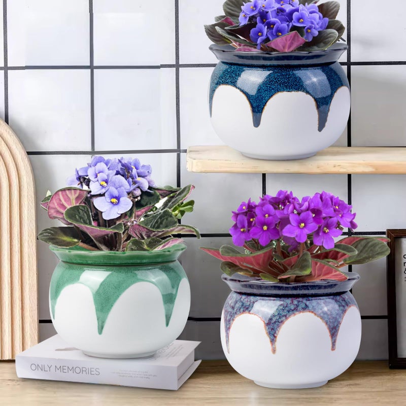 BUYMAX African Violet Pots, 6 inch Ceramic Easy Self Watering Plant Pot for Busy Plant Lovers, Automatically Absorb Appropriate Amount of Water, Flower Pot Indoor-Plants Not Included(Blue) - Image 4