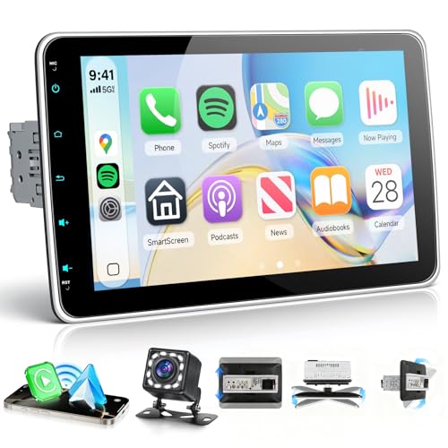 VECHTEL 10.1'' Single Din Car Stereo with Wireless Carplay Android Auto, Touchscreen Car Radio with Handsfree Bluetooth 5.2 Mirror Link FM EQ SWC, Type-C, USB, Backup Camera - Image 1