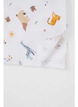 Breeze Newborn Baby Muslin Blanket Nature Themed Animal Pattern Standard, White  - Image 3