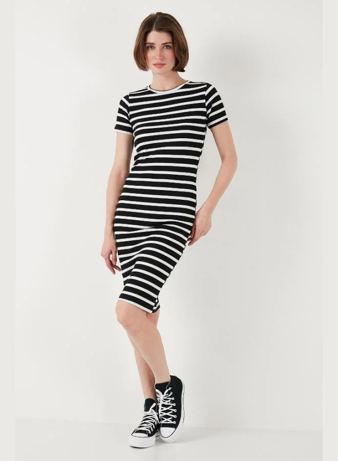 Lela  Lela Slim Fit Striped Cotton Crew Neck Short Sleeve Midi Dress Women's Dress 5865700 for Women | Best Price UAE