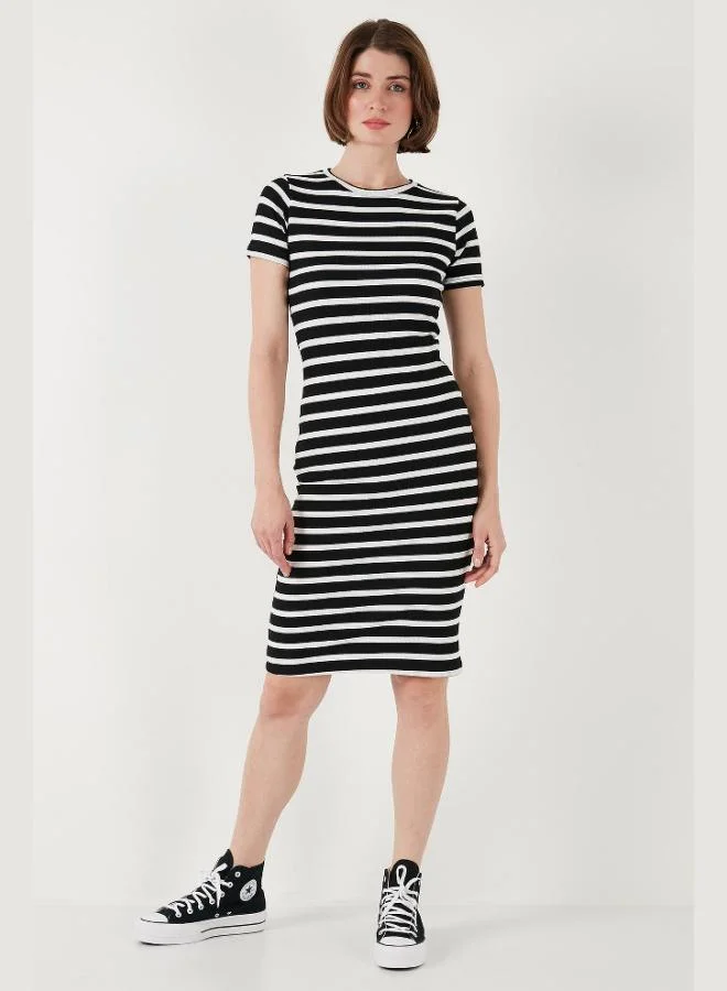 Lela  Lela Slim Fit Striped Cotton Crew Neck Short Sleeve Midi Dress Women's Dress 5865700 for Women | Best Price UAE