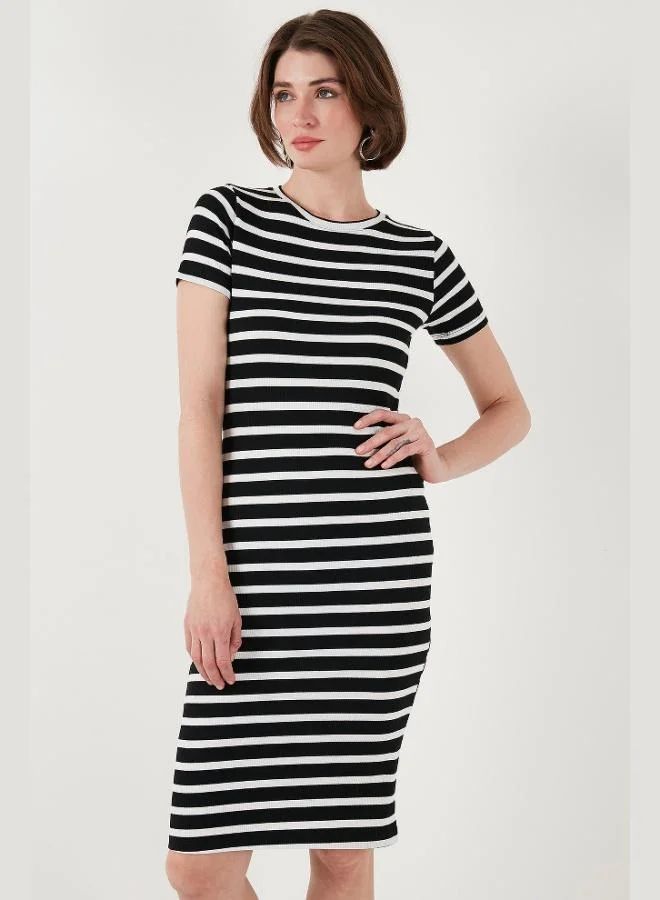 Lela  Lela Slim Fit Striped Cotton Crew Neck Short Sleeve Midi Dress Women's Dress 5865700 for Women | Best Price UAE