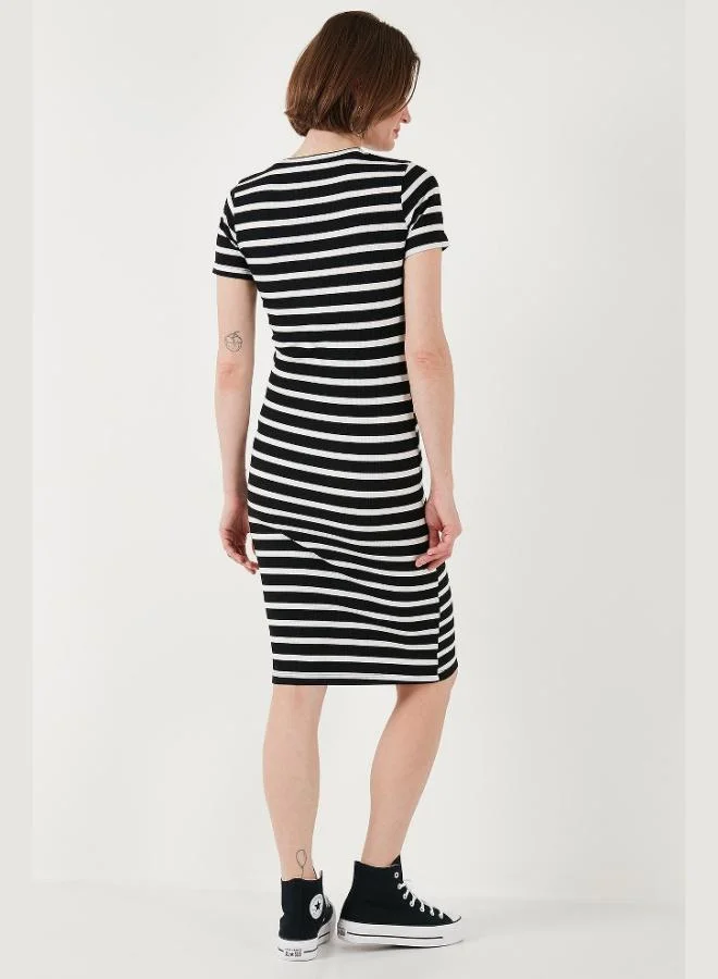 Lela  Lela Slim Fit Striped Cotton Crew Neck Short Sleeve Midi Dress Women's Dress 5865700 for Women | Best Price UAE