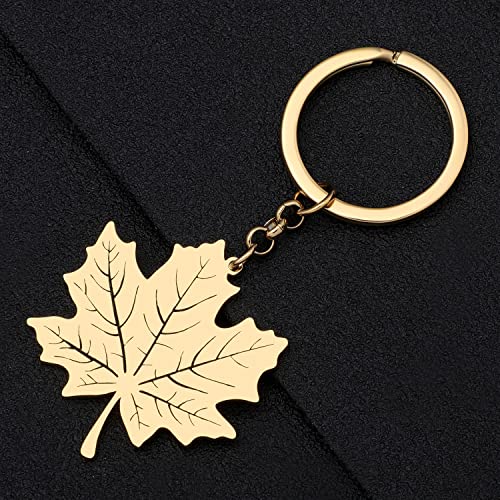 LONYOO Stainless Steel Maple Leaf Keychain Car Key Bag Keyring Fall Jewelry Gifts for Women Girls Charms (Gold Plated) - Image 3