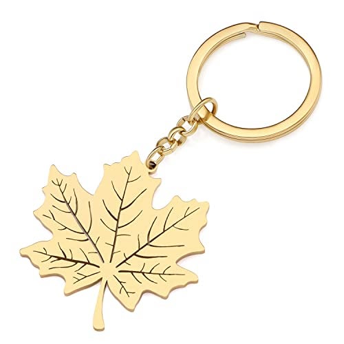 LONYOO Stainless Steel Maple Leaf Keychain Car Key Bag Keyring Fall Jewelry Gifts for Women Girls Charms (Gold Plated) - Image 2