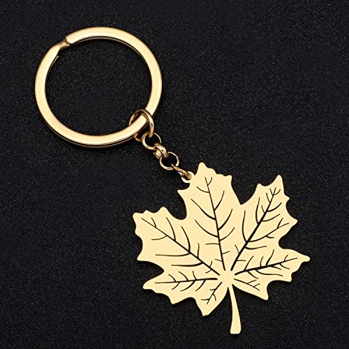 LONYOO Stainless Steel Maple Leaf Keychain Car Key Bag Keyring Fall Jewelry Gifts for Women Girls Charms (Gold Plated) - Image 4