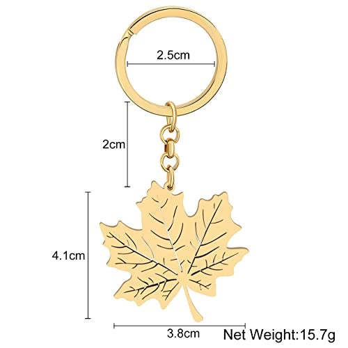 LONYOO Stainless Steel Maple Leaf Keychain Car Key Bag Keyring Fall Jewelry Gifts for Women Girls Charms (Gold Plated) - Image 5