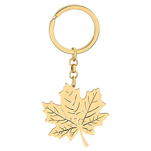 LONYOO Stainless Steel Maple Leaf Keychain Car Key Bag Keyring Fall Jewelry Gifts for Women Girls Charms (Gold Plated) - Image 1