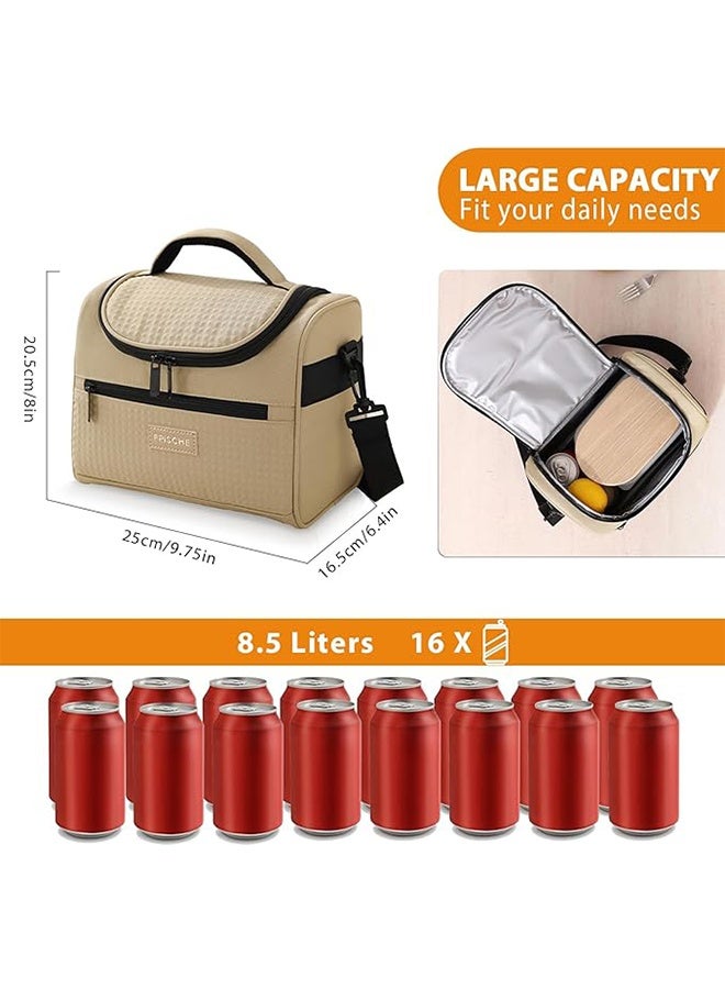 RollsTimi  Lunch Bag for Men Women Large Insulated Thermal Khaki Lunch Bags Waterproof Lunch Cooler Bag Leakproof Lunch Box with Front Zipper Pocket Adjustable Shoulder Strap for Work Office Camping Picnic - Image 3