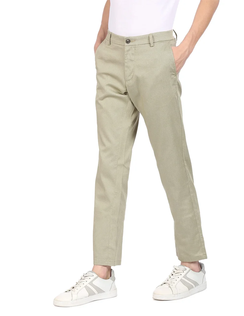 Flat Front Solid Casual Trousers