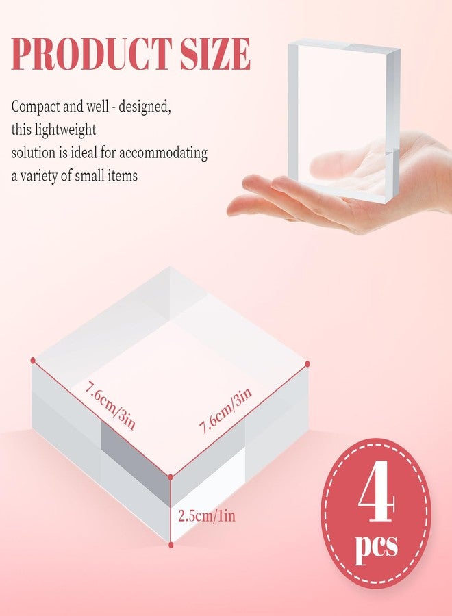 BestYiJo Square Acrylic Display Block 4 Pieces, 3 X 3 X 1 Inch Clear Polished Acrylic Blocks for Jewelry, Rings or Collectible Art Toy (3*3*1 inches) - Image 3