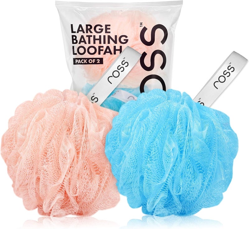 ROSS Large Bath Loofah Sponge Scrubber Exfoliator For High Lather Cleansing (Peach And Blue) - Image 1
