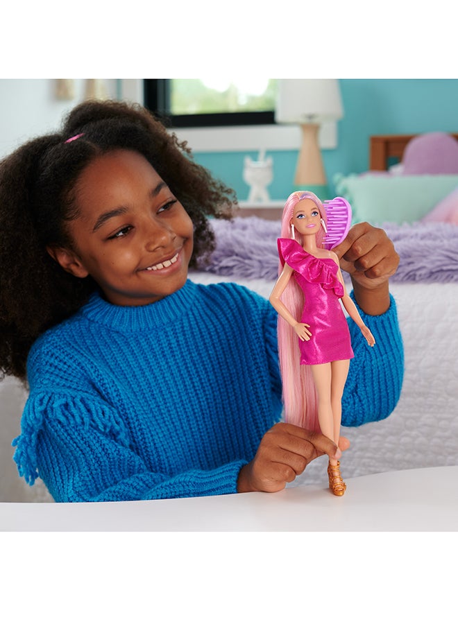 Barbie Fun & Fancy Hair Doll with Extra-Long Colorful Blonde Hair and Styling Accessories - Image 2