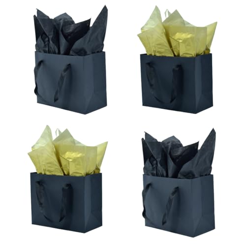 JUNESHE 4 Pack Small Black Gift Bags with Tissue Paper63 inch Mini Tiny Little Paper Bag for Birthday Party Favors Baby Bridal Shower Shopping Presents Wedding - Image 1