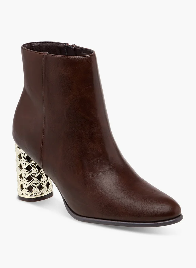 Flora Bella By Shoexpress Solid Ankle Boots with Metallic Block Heels