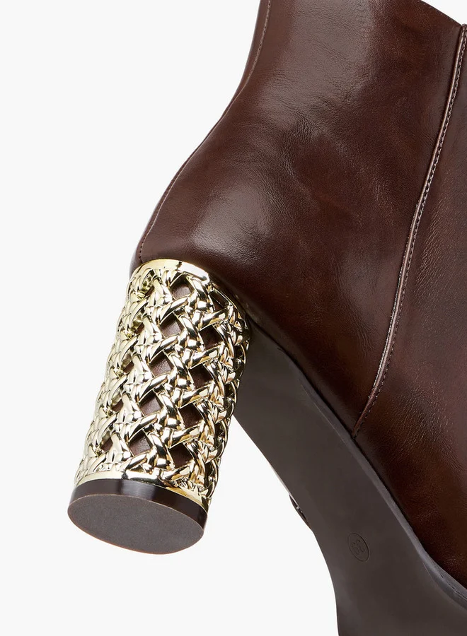 Flora Bella By Shoexpress Solid Ankle Boots with Metallic Block Heels