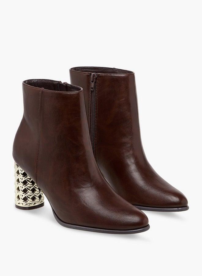 Flora Bella By Shoexpress Solid Ankle Boots with Metallic Block Heels - Image 3