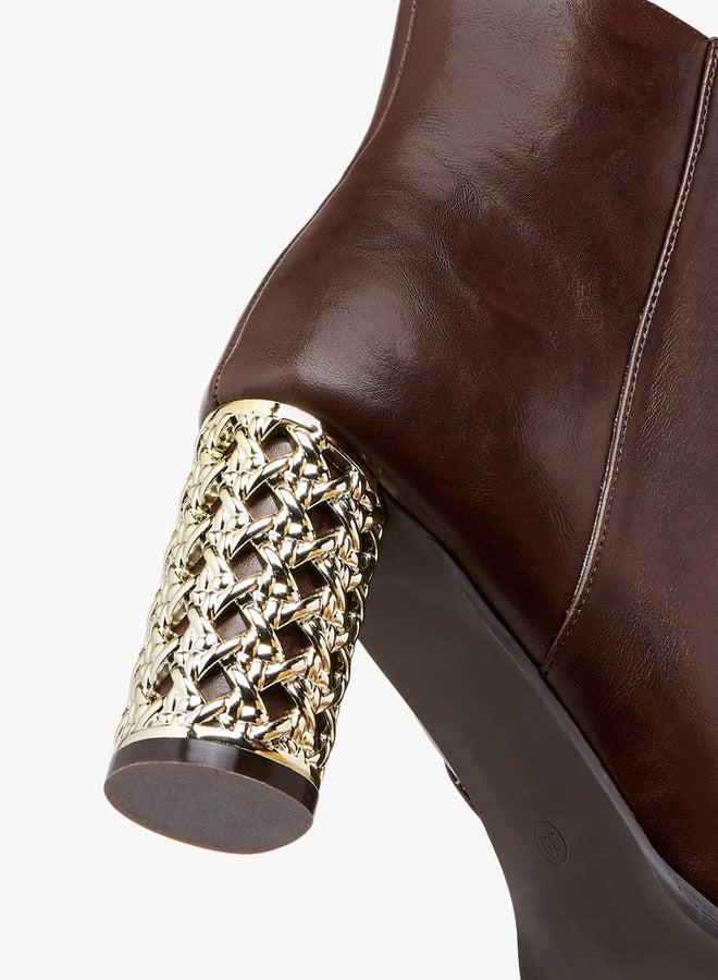 Flora Bella By Shoexpress Solid Ankle Boots with Metallic Block Heels - Image 5