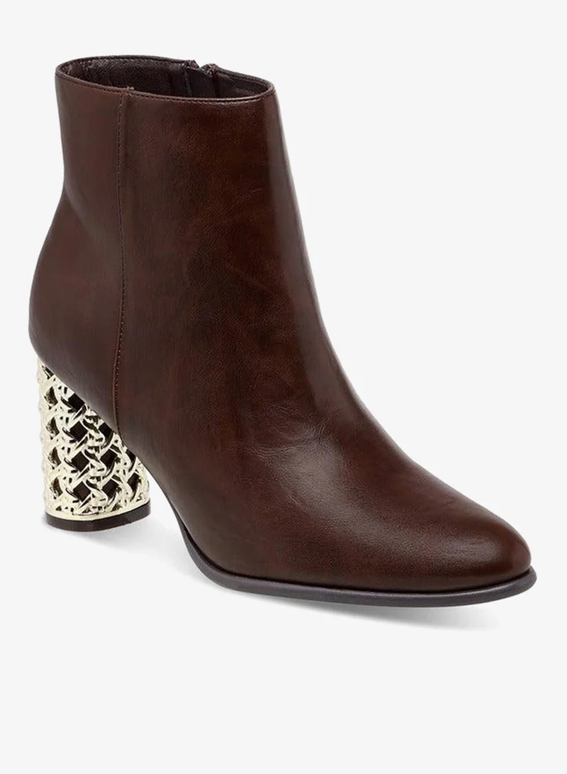 Flora Bella By Shoexpress  Solid Ankle Boots with Metallic Block Heels for Women | Best Price UAE