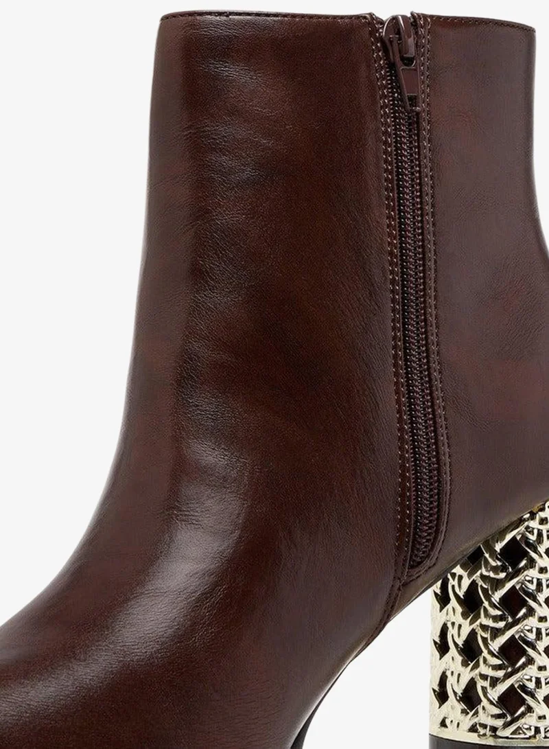 Flora Bella By Shoexpress  Solid Ankle Boots with Metallic Block Heels for Women | Best Price UAE