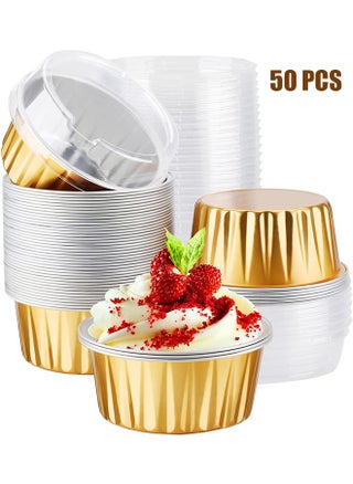 Disposable Ramekins, 50pcs 5oz Mini Aluminium Foil Baking Cups with Lids Creme Brulee Cupcake Liners, Desert Cheesecake Pans Flan Molds Tin Cups Containers for Party Favor Birthday (Gold) - pzsku/Z07C6391CE59BFB1512C2Z/45/_/1727689280/4b2cfafc-2d02-42ab-b176-0da676413cd0