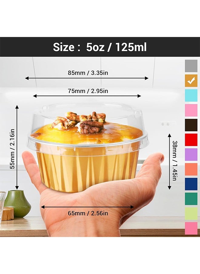 HY Disposable Ramekins, 50pcs 5oz Mini Aluminium Foil Baking Cups with Lids Creme Brulee Cupcake Liners, Desert Cheesecake Pans Flan Molds Tin Cups Containers for Party Favor Birthday (Gold)  - Image 2