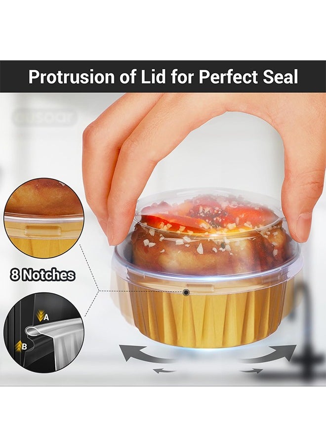 HY Disposable Ramekins, 50pcs 5oz Mini Aluminium Foil Baking Cups with Lids Creme Brulee Cupcake Liners, Desert Cheesecake Pans Flan Molds Tin Cups Containers for Party Favor Birthday (Gold)  - Image 4
