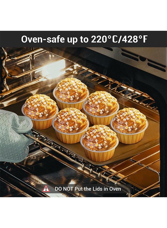 HY Disposable Ramekins, 50pcs 5oz Mini Aluminium Foil Baking Cups with Lids Creme Brulee Cupcake Liners, Desert Cheesecake Pans Flan Molds Tin Cups Containers for Party Favor Birthday (Gold)  - Image 5