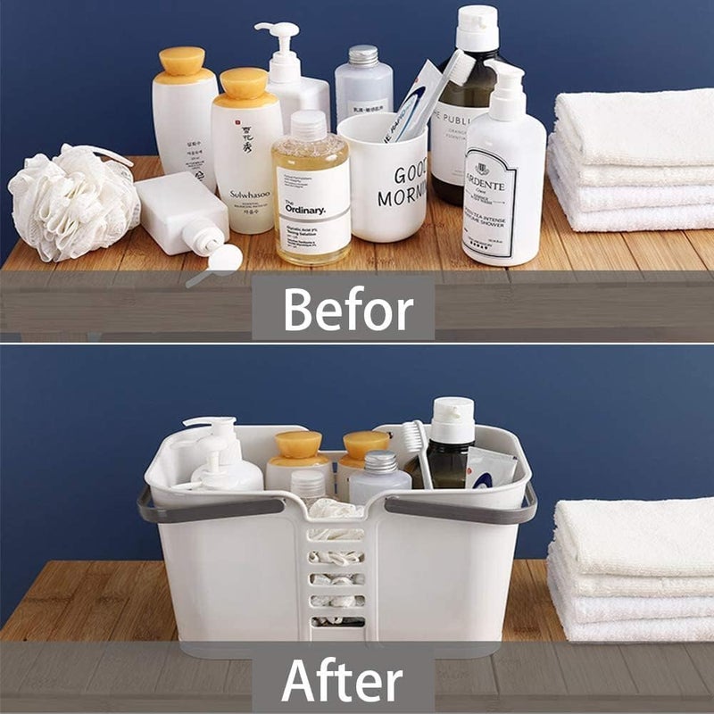 Fohome Portable Shower Caddy Basket, Bathroom Caddy Organizer,Plastic Cleaning Caddy Organizer Storage with Handles, Cleaning Supplies Caddy for Soap, Shampoo, Cleaning Supplies (White) - Image 4