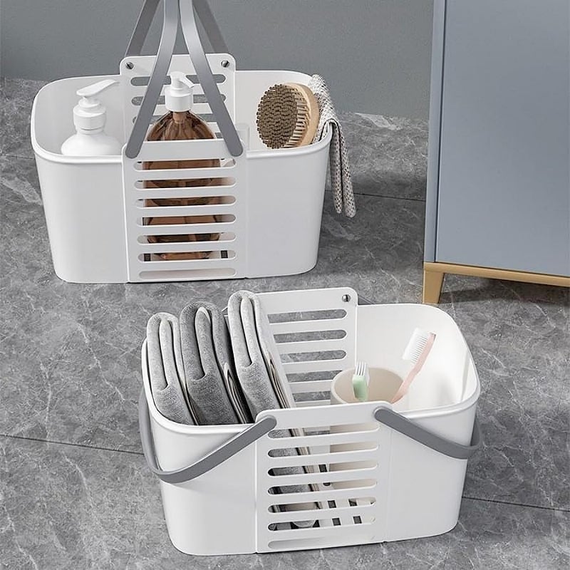 Fohome Portable Shower Caddy Basket, Bathroom Caddy Organizer,Plastic Cleaning Caddy Organizer Storage with Handles, Cleaning Supplies Caddy for Soap, Shampoo, Cleaning Supplies (White) - Image 3