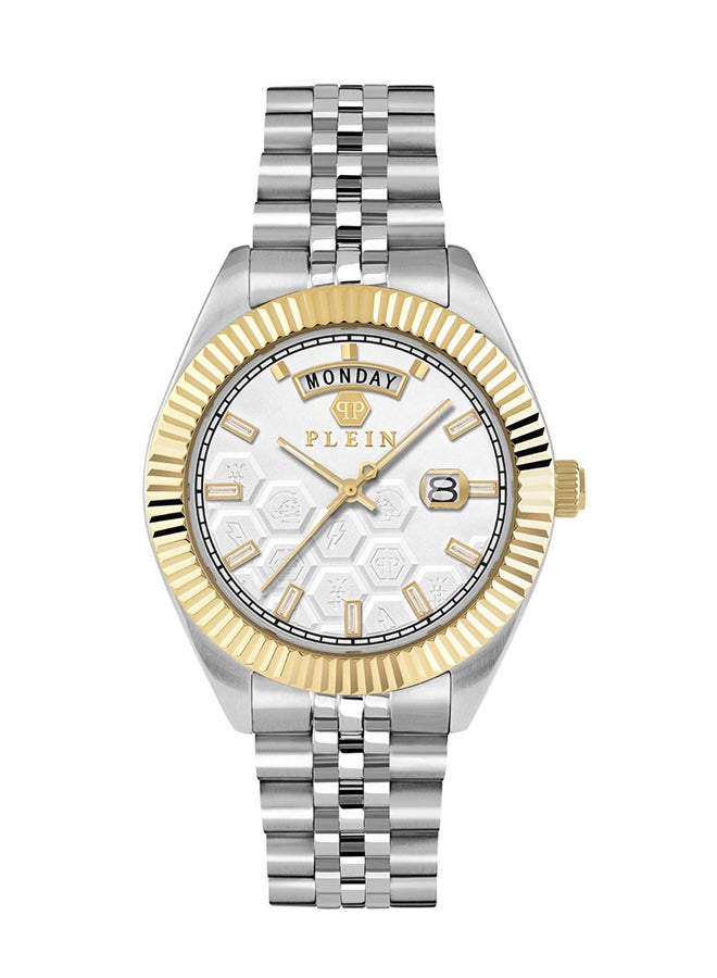 فيليب بلين ساعة فيليب بلين رجالي سوبرلاتيف جي إنت، مينا فضي على شكل خلية نحل 42 مم، عرض اليوم والتاريخ، سوار ستانلس ستيل بلونين، حركة كوارتز - Image 1