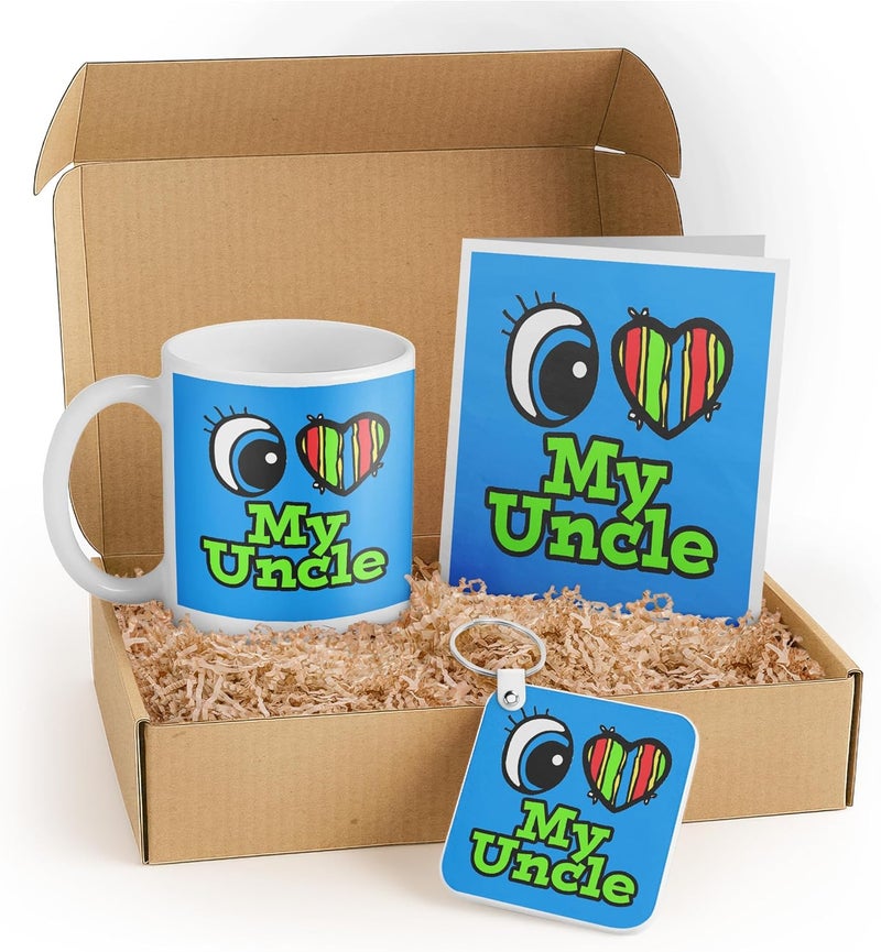 3dRose Uncle Gift Set  Mug Keychain and Card  Heart Design  Perfect for Birthday Family Celebration or Appreciation - Image 1