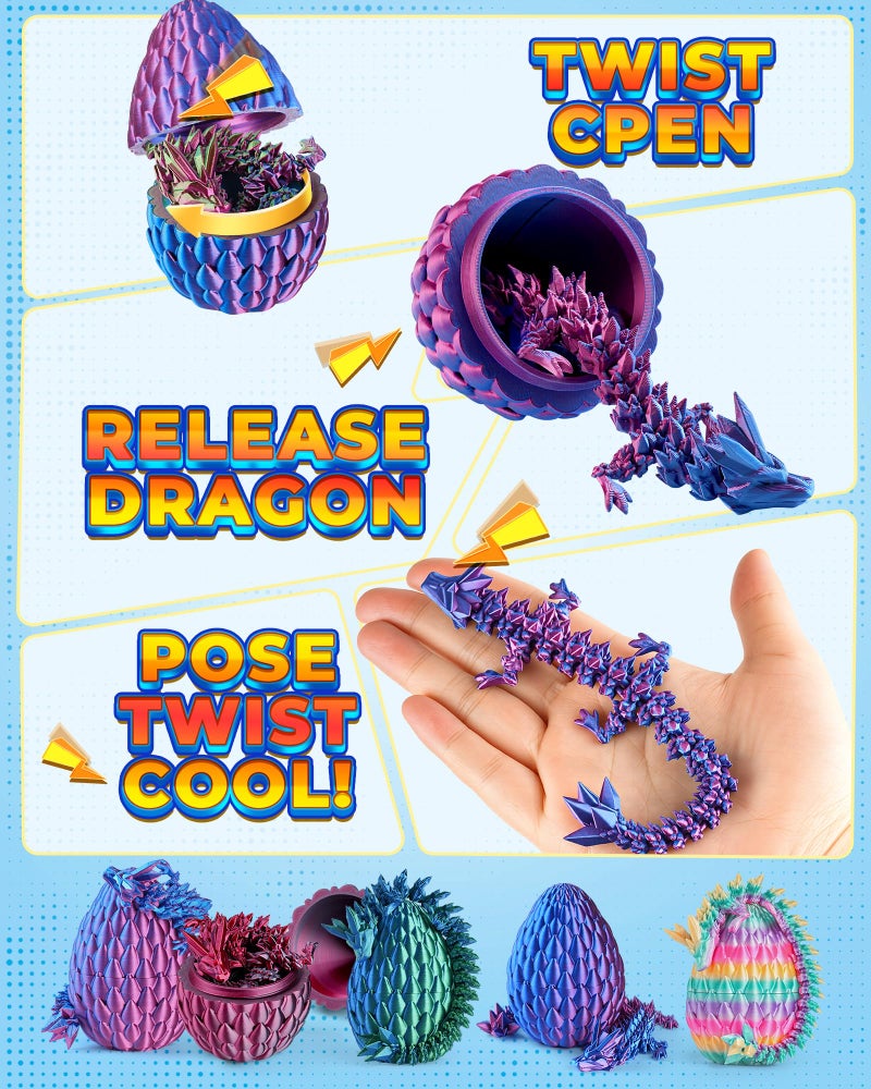 Rapean 8" 3D Printed Dragon Eggs, Easter Basket Stuffers for Kids and Teens, Articulated Dragon Toys for Children, Unique Easter Gifts for Boys & Girls (6Pack) - Image 4