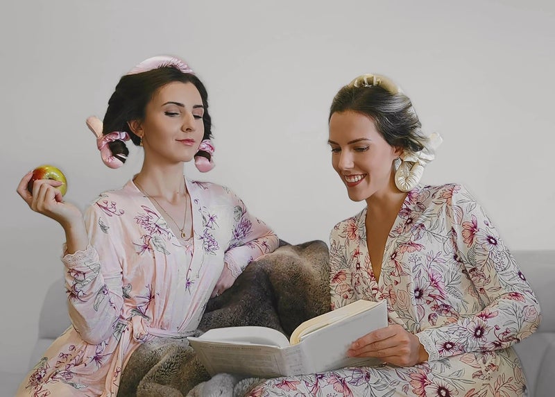 الكيان طوق رأس تيكتوك ساتان مقاوم للحرارة للشعر الطويل ومتوسط الطول، سيمنحك تجعيدات جميلة، تتضمن المجموعة قضيب تمويج مع ربطتين شعر ومشبك مسنن واحد - 4 قطع (لون اسود) - Image 4