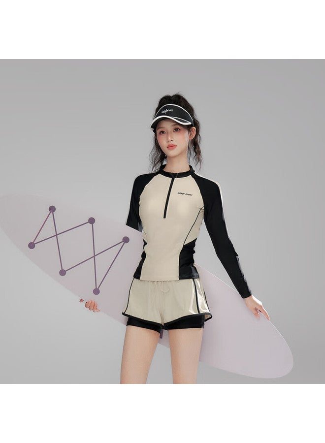 Sanqi Women's Long Sleeve Plus Size Swimsuit For Hot Springs, Tummy Control, Conservative Square Pants, Surfing, Snorkeling, Swimming Suit L - Image 3