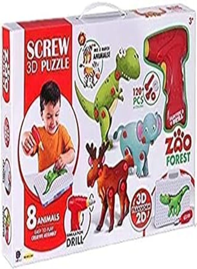 TREETOP 3D Building Puzzle with Drill Screws Tools, 8 Different Animals Creative Drilling Toy Set, For Kids
