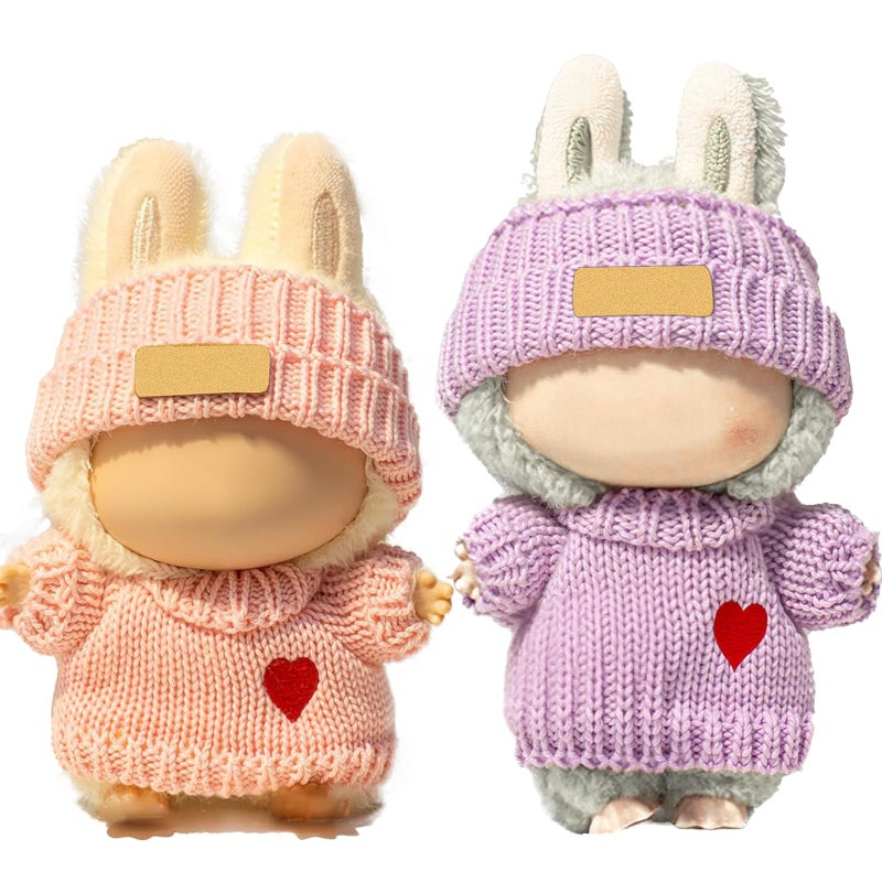 SHUOXUKE 2 Sets for Clothes 17cm15cm Outfits 4 Pieces Accessories Handcrafted Crochet Doll Clothes for Fashion Designer Ropa Collection with Hats Sweater Pink Purple - Image 2
