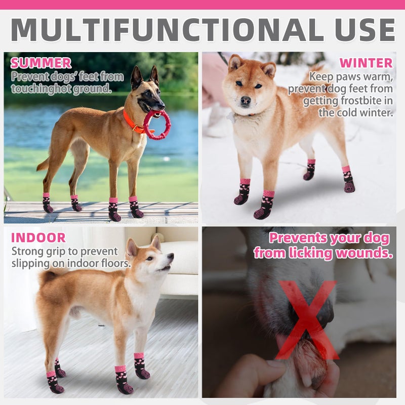 KOOLTAIL Valentines Dog Socks Shoes Costume to Prevent Licking Paws, Winter Dog Boots & Paw Protector for Hardwood Floors Anti Slip,Traction Control Grip Booties for Small Medium Large Senior Dogs, M - Image 5