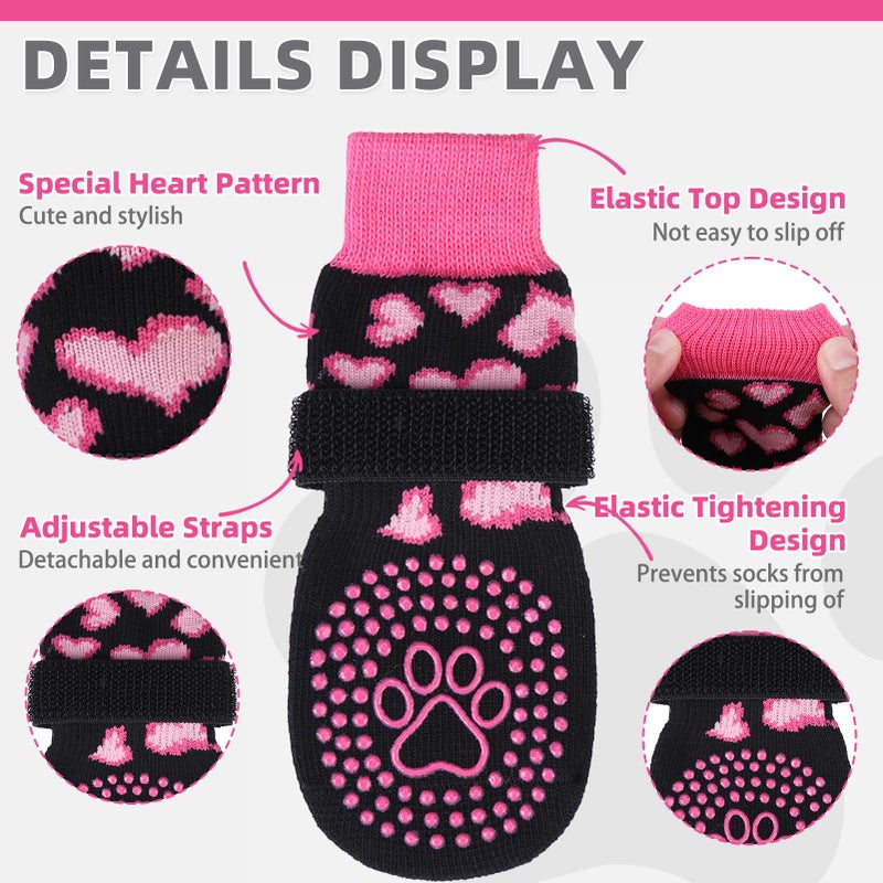KOOLTAIL Valentines Dog Socks Shoes Costume to Prevent Licking Paws, Winter Dog Boots & Paw Protector for Hardwood Floors Anti Slip,Traction Control Grip Booties for Small Medium Large Senior Dogs, M - Image 2