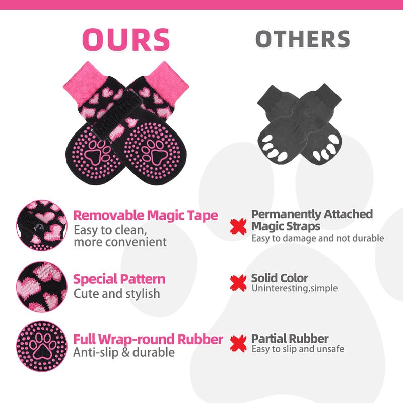 KOOLTAIL Valentines Dog Socks Shoes Costume to Prevent Licking Paws, Winter Dog Boots & Paw Protector for Hardwood Floors Anti Slip,Traction Control Grip Booties for Small Medium Large Senior Dogs, M - Image 4