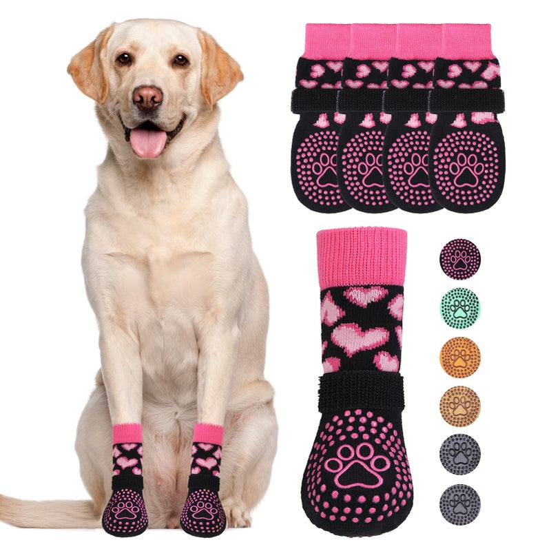 KOOLTAIL Valentines Dog Socks Shoes Costume to Prevent Licking Paws, Winter Dog Boots & Paw Protector for Hardwood Floors Anti Slip,Traction Control Grip Booties for Small Medium Large Senior Dogs, M - Image 1