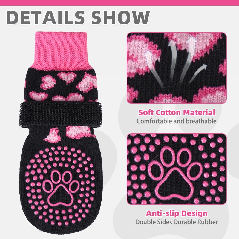 KOOLTAIL Valentines Dog Socks Shoes Costume to Prevent Licking Paws, Winter Dog Boots & Paw Protector for Hardwood Floors Anti Slip,Traction Control Grip Booties for Small Medium Large Senior Dogs, M - Image 3