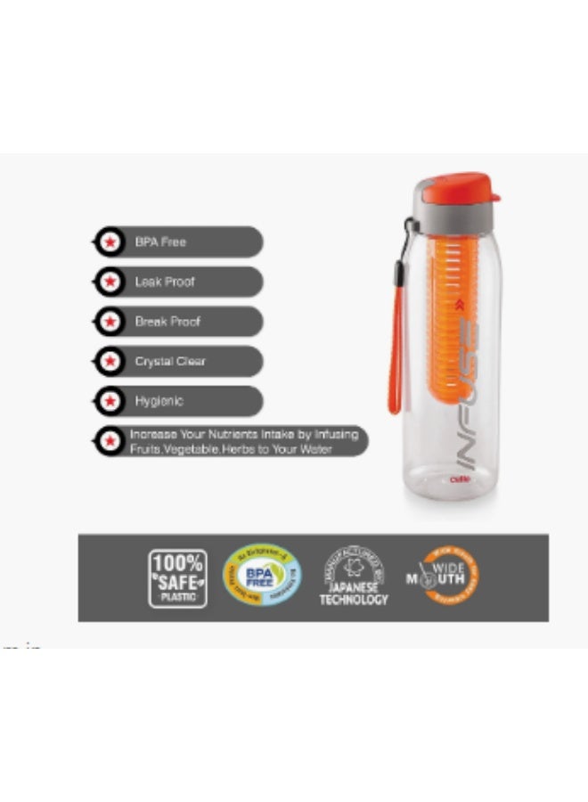CELLO Infuse Plastic Water Bottle - Detox Bottle with Infuser Chamber - Leakproof Plastic Bottle with Wide Mouth Opening - Ideal for Gym, Office, Travel - 800ml, - Image 2