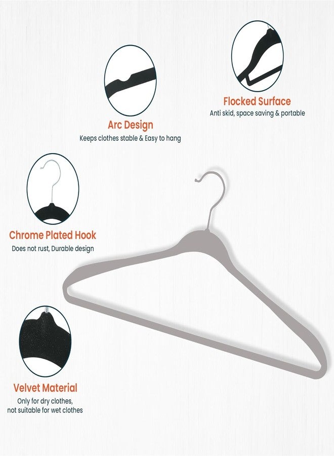 Kuber IndustriesVelvet Cloth Hanger Set of 10 with Chromed Plated Steel Hook|GREY| - Image 4