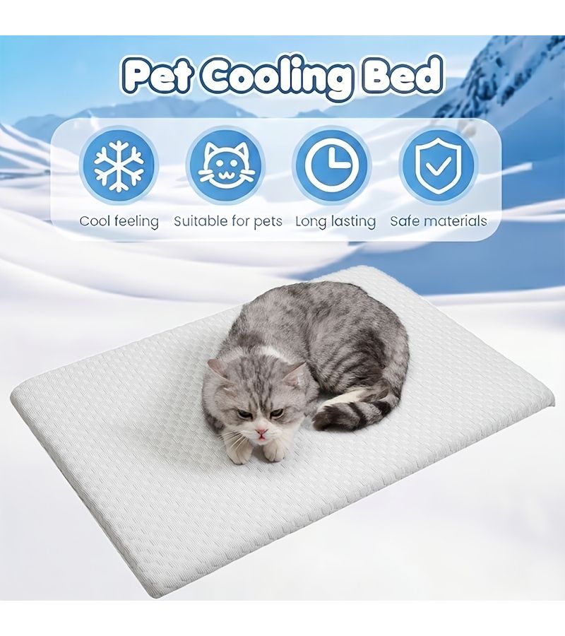 Cooling Pet Dog Bed with Memory Foam Padding Large 29.53 19.69 Inch Blue Washable Non Slip Summer Cat Mat for Indoor Use - Image 2